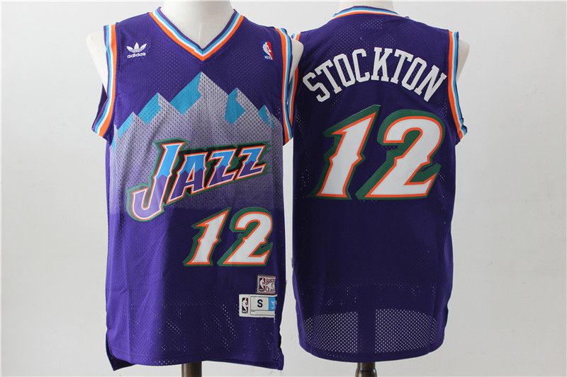 Men Utah Jazz 12 Stockton Purple Throwback NBA Jerseys
